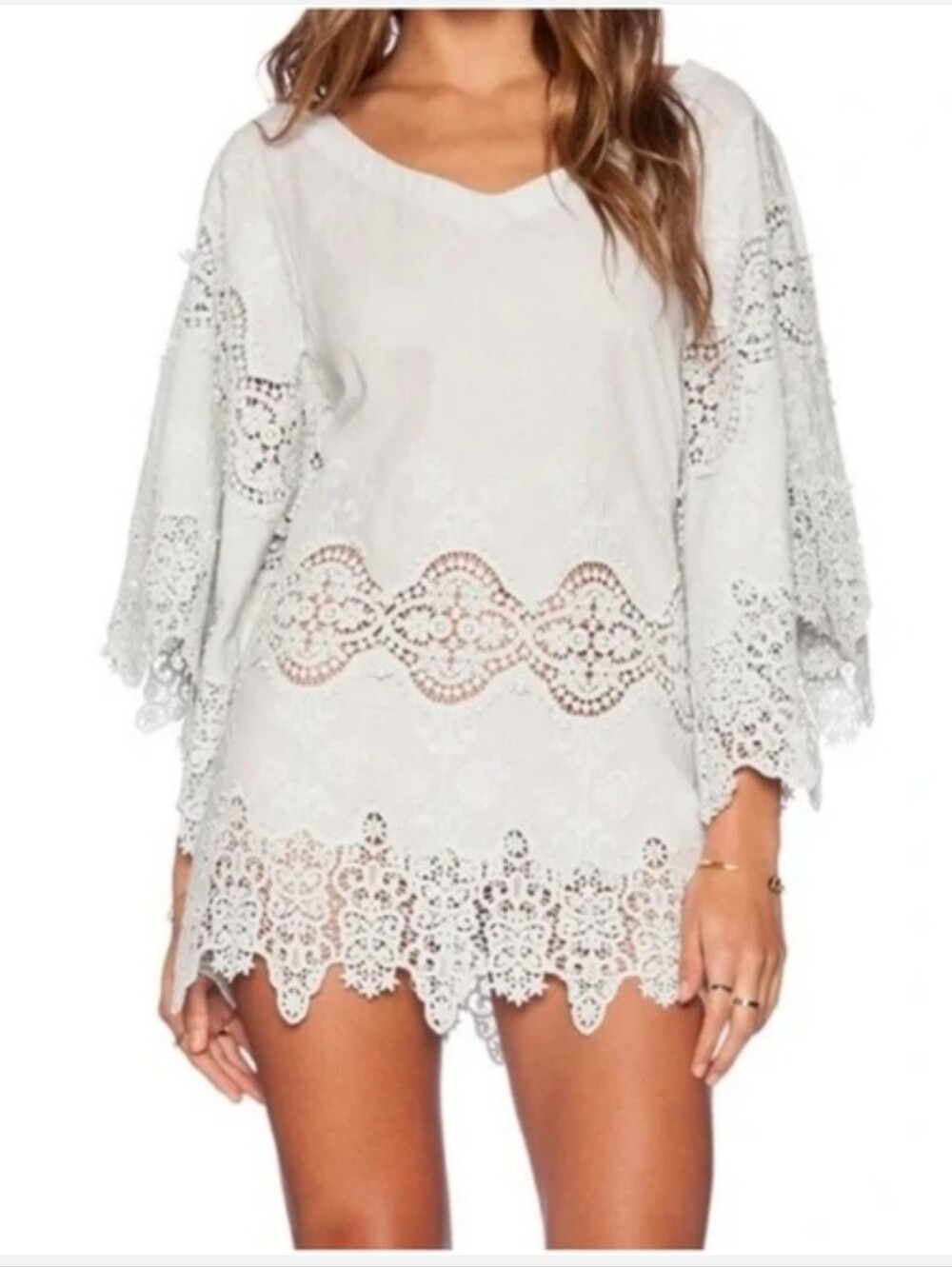 Eberjey Romantic Castaway Embroidered Kaftan Tunic Top Swim Cover Up Size S/M